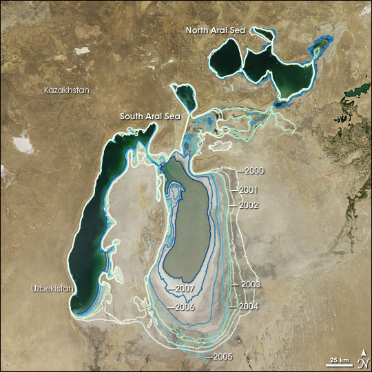 A Satellite Image of the Aral Sea and of it's shorelines